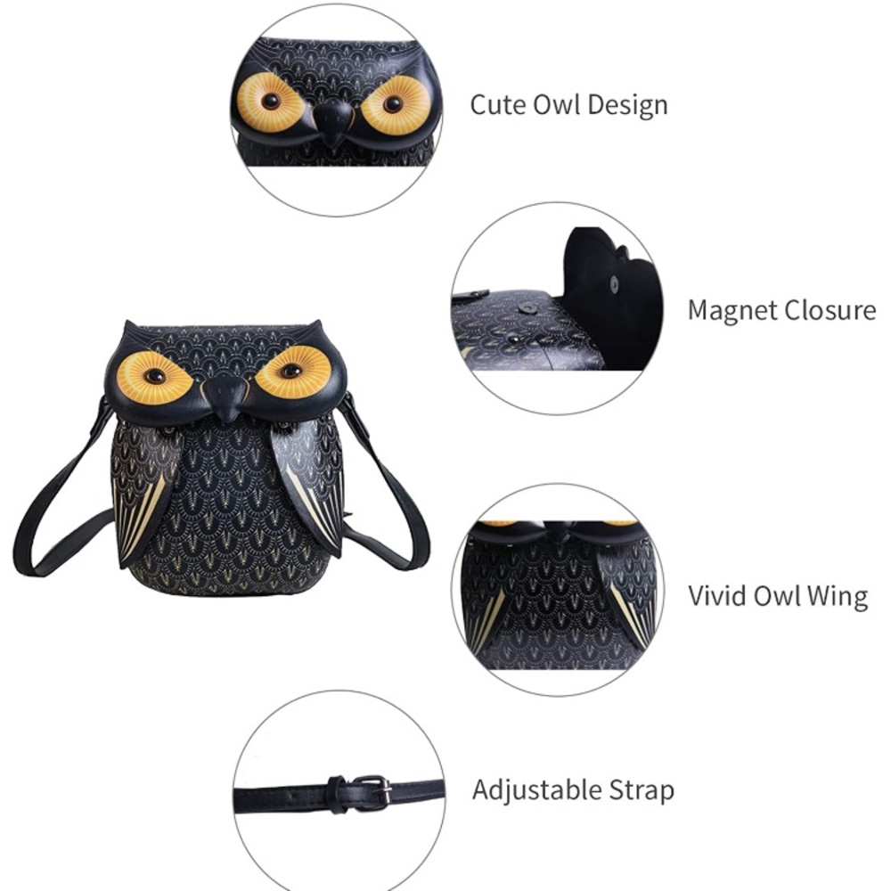 Cute Owl Crossbody Bag Black - Picture 6 of 7